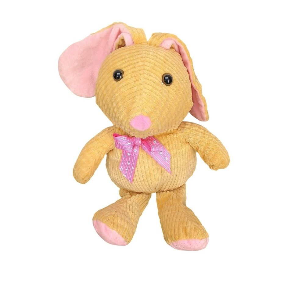Yellow Plush Corduroy Rabbit Hug & Luv Pink Bow Soft Toy 14"